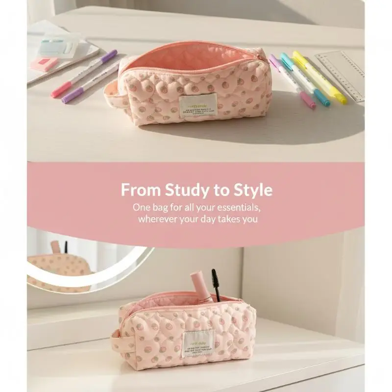 Aesthetic Polka Dot Pencil Pouch Portable Korean Style Waterproof Stationery Case for Travel School Supplies Storage