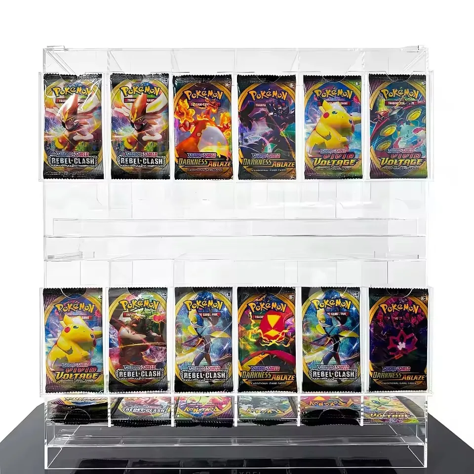 Glass 6 Slot TCG Trading Card Pack Booster Pack Dispenser Anti-Rust Game Animation Storage Removable Display Dustproof Storage