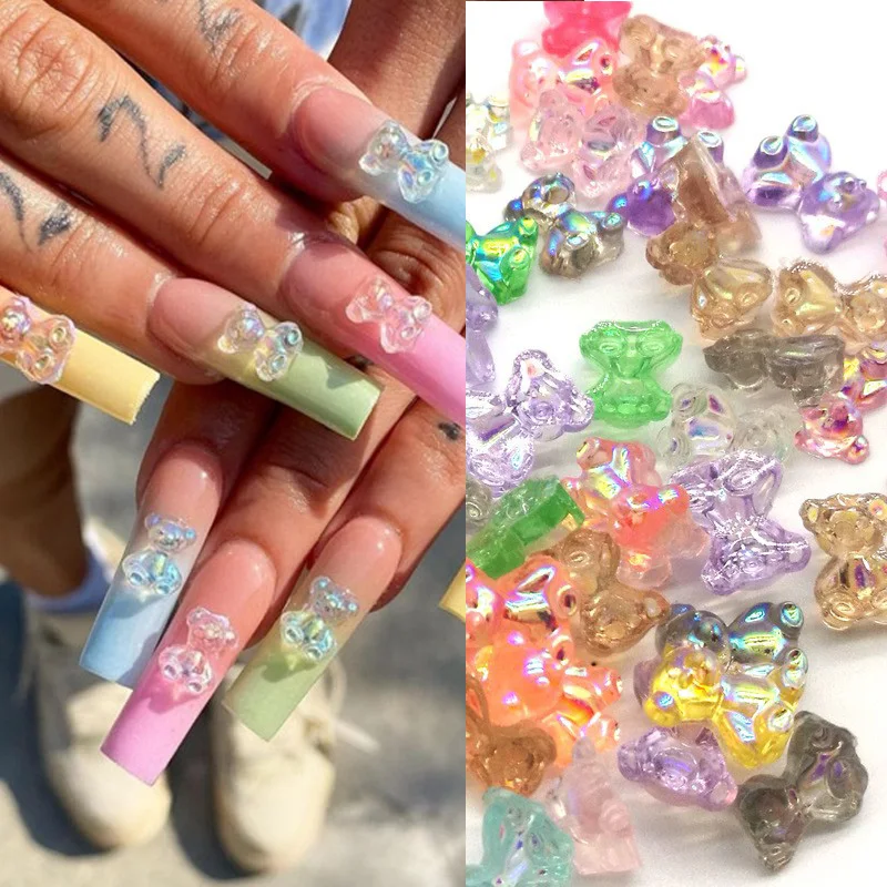 3D Nail Crystal Aurora Bear Nail Decoration Glitter Crystal Resin Gummy Bear Nail Art Rhinestones Woman DIY Manicure Accessories