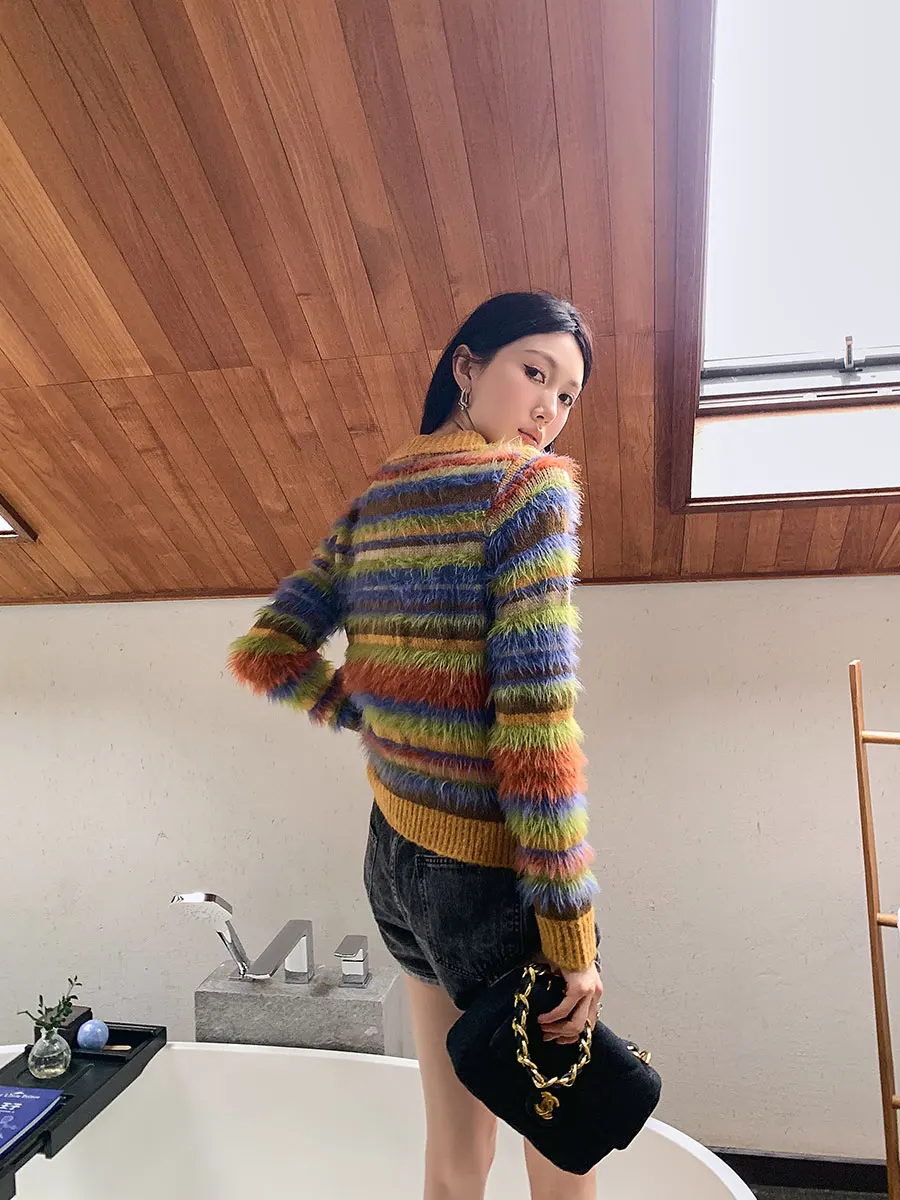 CHEERART Designer Colorful Sweater Cardigans For Woman Button Up Fur New In Knitwears Spring Clothes Women 2023