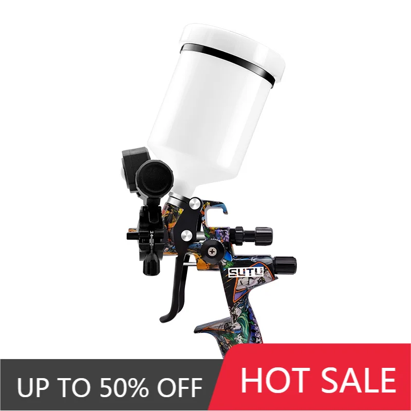 

5800 pneumatic spray gun, 1.3 mm stainless steel nozzle, 600 ml can, equipped with spray gun light, for car interior painting