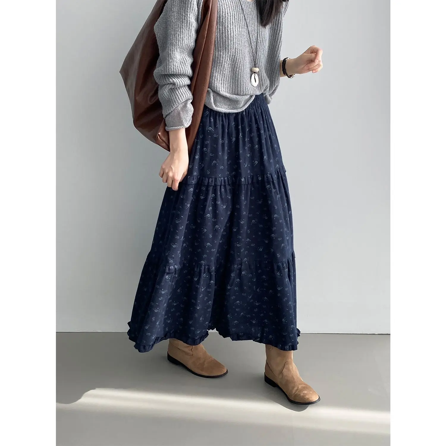 

Korean Style Literary Gentle Brushed Floral Skirt Women's Slim Patchwork Skirt