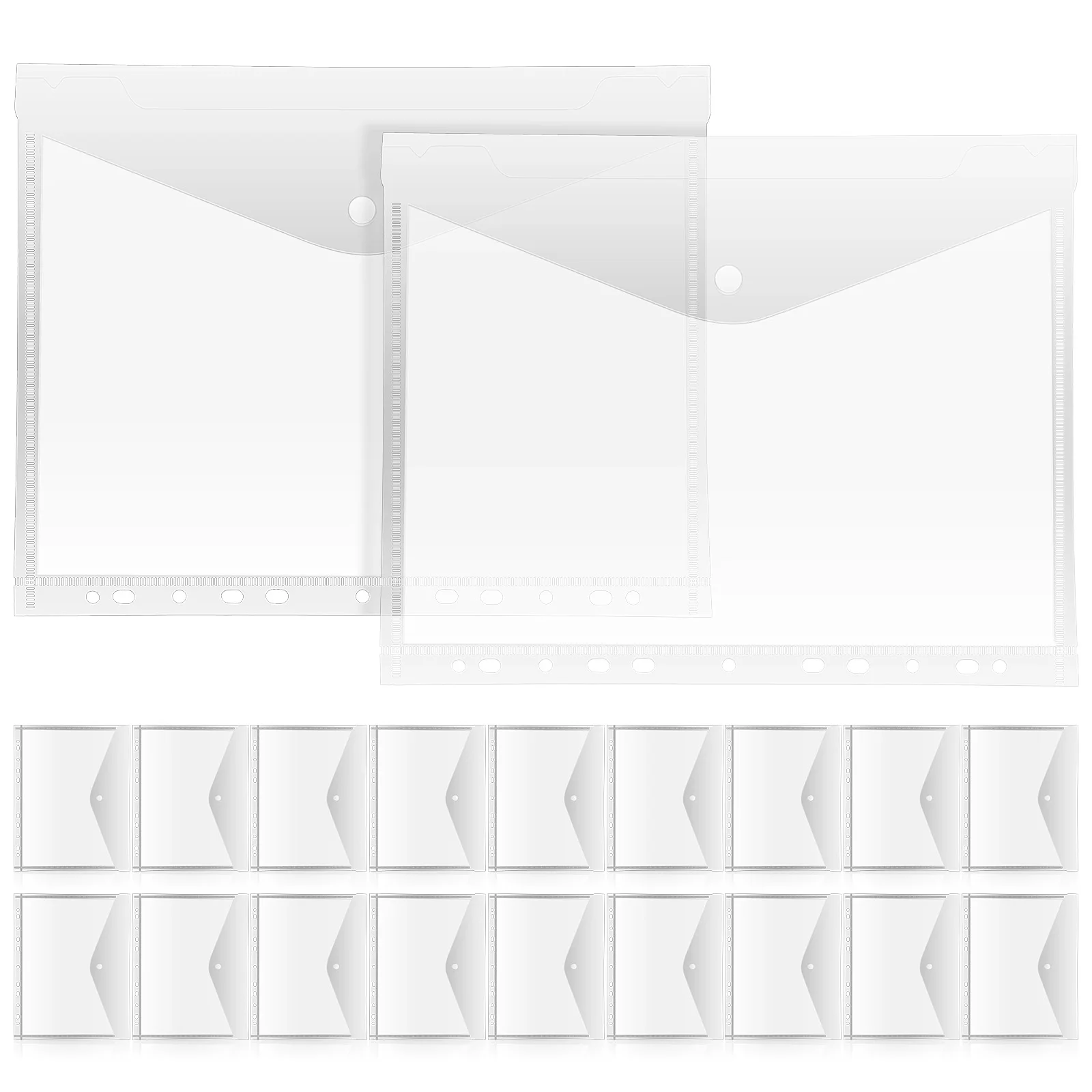 

20 pcs A4 Binder Clear Envelopes Paper Sleeves PP Material 11 Holes Snap Button Office Supplies Document Storage Folder