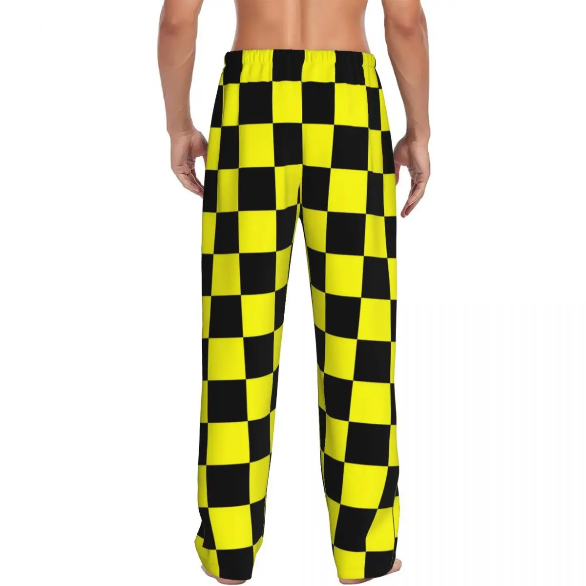 맞춤 인쇄 남성 체크무늬 파자마 바지 노란색과 검은색 수면복 포켓이 있는 슬립 라운지 바지