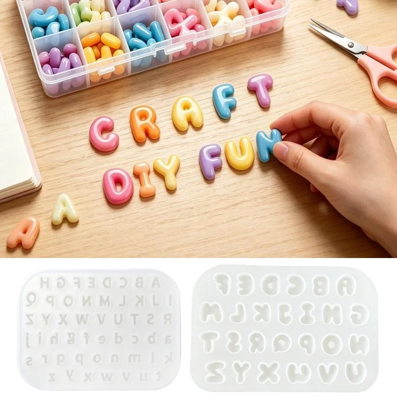 Nouveau moule en silicone alphabet pour DIY, pendentif lettre mignon, moule en résine époxy, porte-clés, boucles d'oreilles, bijoux en résine époxy, moule de moulage pour artisanat