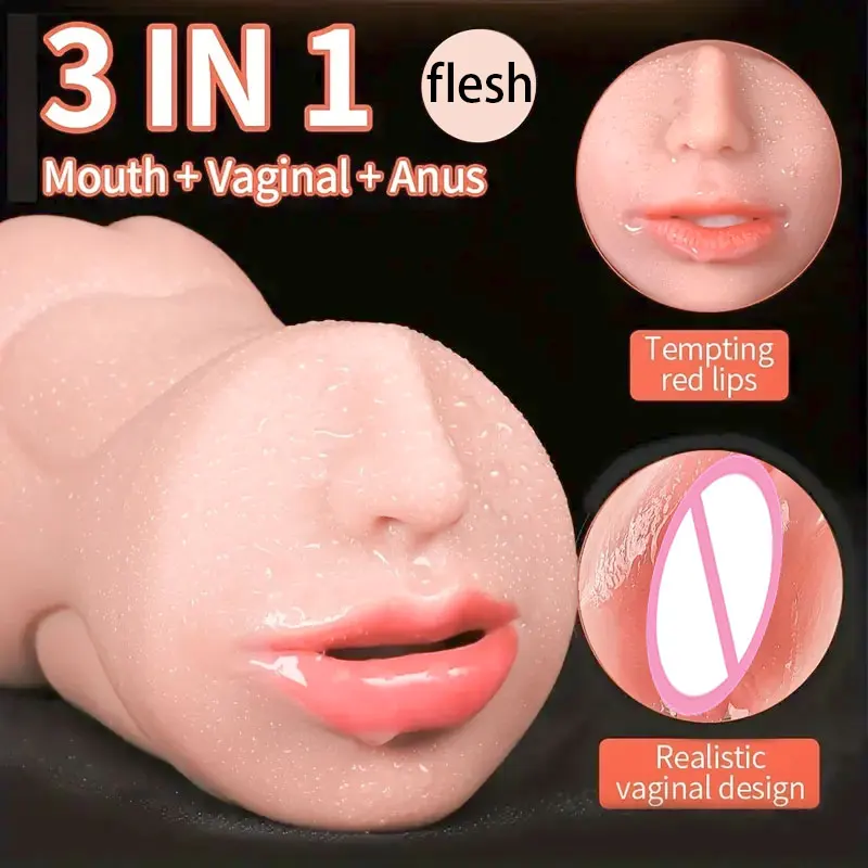 3 in 1 Pocket Pussy 3D Textured Male Sex Toy with Sexy Mouth Realistic Vagina and Tight Anus Sex Doll Stroker Adult Toys for Men
