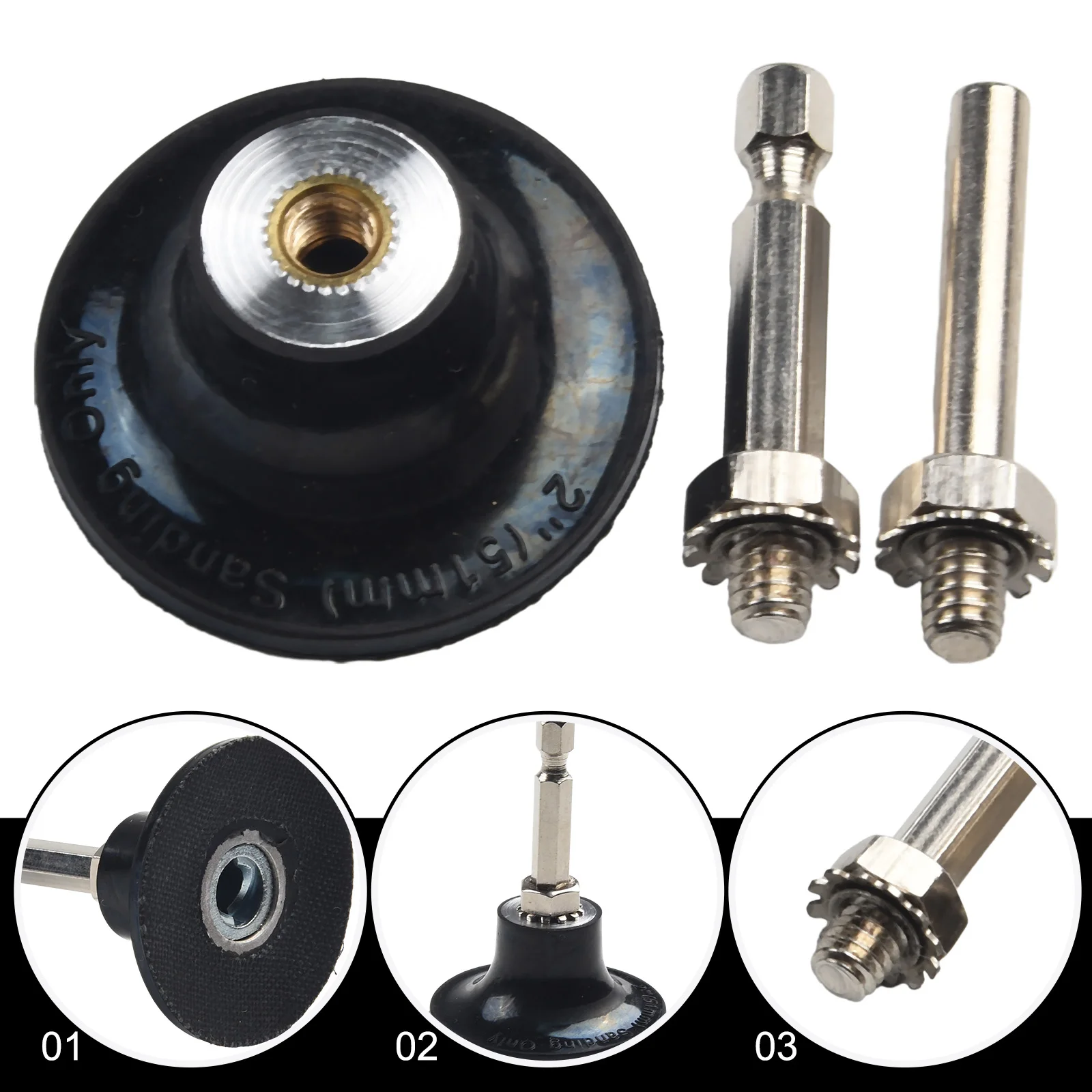 Rotary Disc Pad Holder Maintenance Metal Parts Repairing Round Shank Rubber Sanding 1/4\\\'\\\' Hex Shank 3Pcs/set
