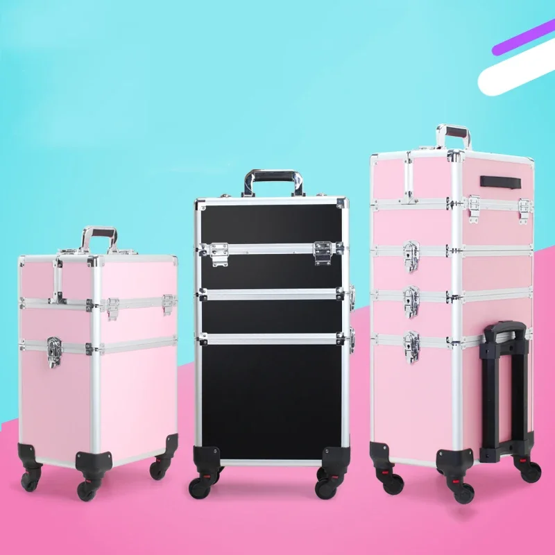 Fashion women trolley cosmetic portable multifunction makeup rolling luggage nail art tattoo beauty travel suit bag