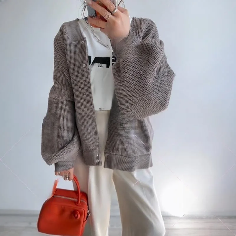 

Korean Style Minimalist Temperament Without Collar Lantern Sleeves, Woolen Jacket for Women in Autumn and Winter