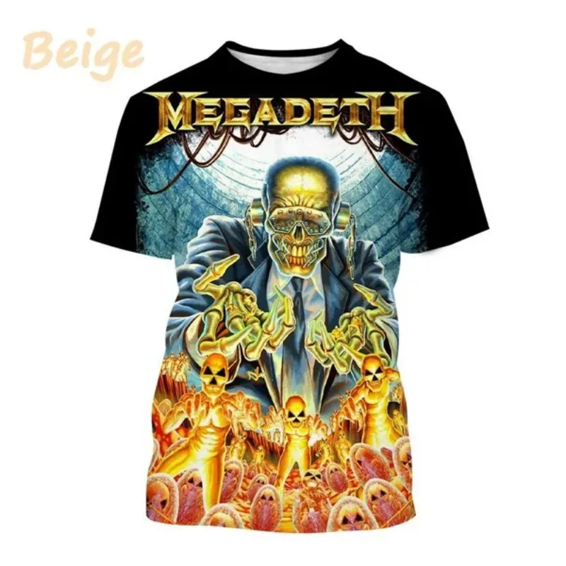 Rock Music Megadeth 3D Printed T-shirt Heavy Metal Rock Band Thrash Metal Rock Band Wild Style Round Neck Short-sleeved Street