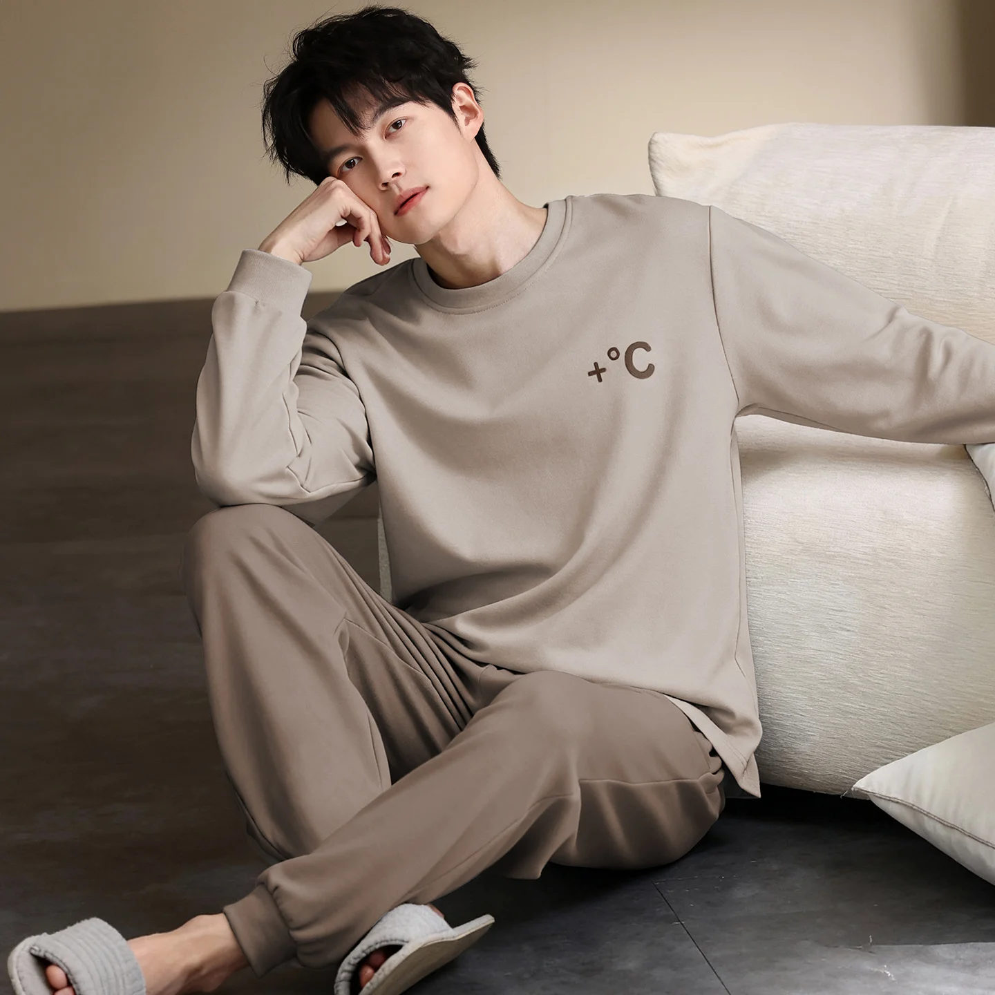 Solid Long Pants+Tops 2pcs/set Pyjamas Male Spring Autumn Long Sleeve Cotton Men's Casual Tracksuit Homewear Pijamas Hombre