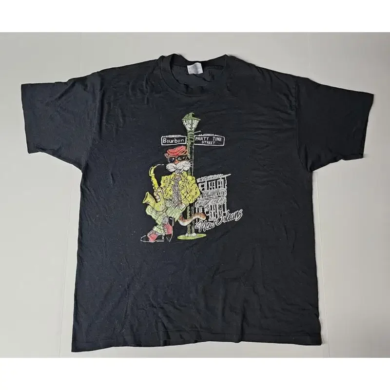 Vintage New Orleans Mardi Gras Bourbon St. Party Time T Shirt Sz XL Black
