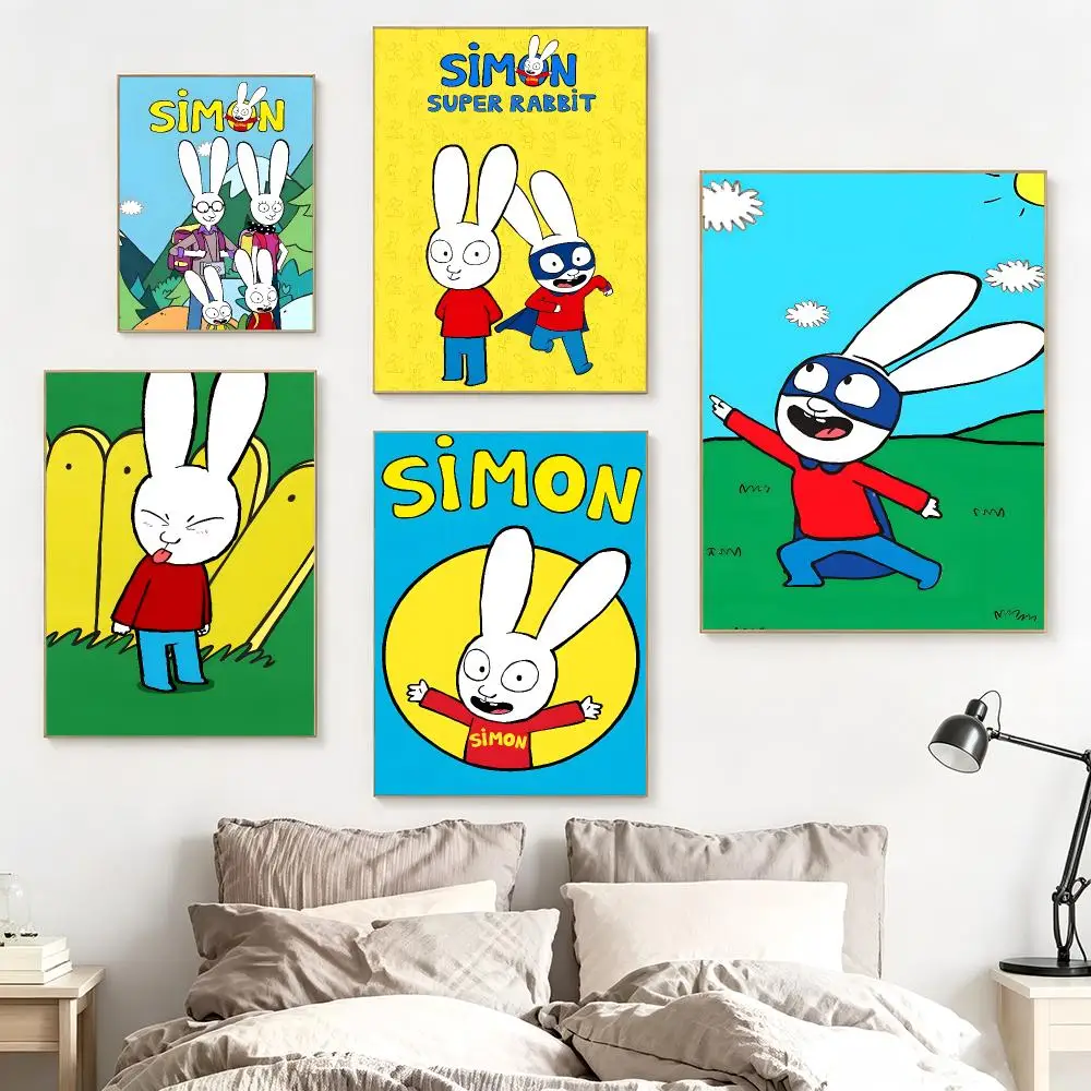 Kids Cartoon Simon Super Rabbit Poster impermeable para el hogar sala de estar dormitorio bar decoracion estetica