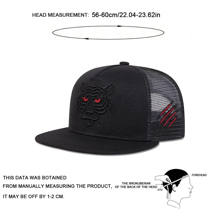 Unisex Tiger Embroidery Hip-hop Net Hats Spring Summer Outdoor Adjustable Casual Baseball Caps Sunscreen Hat