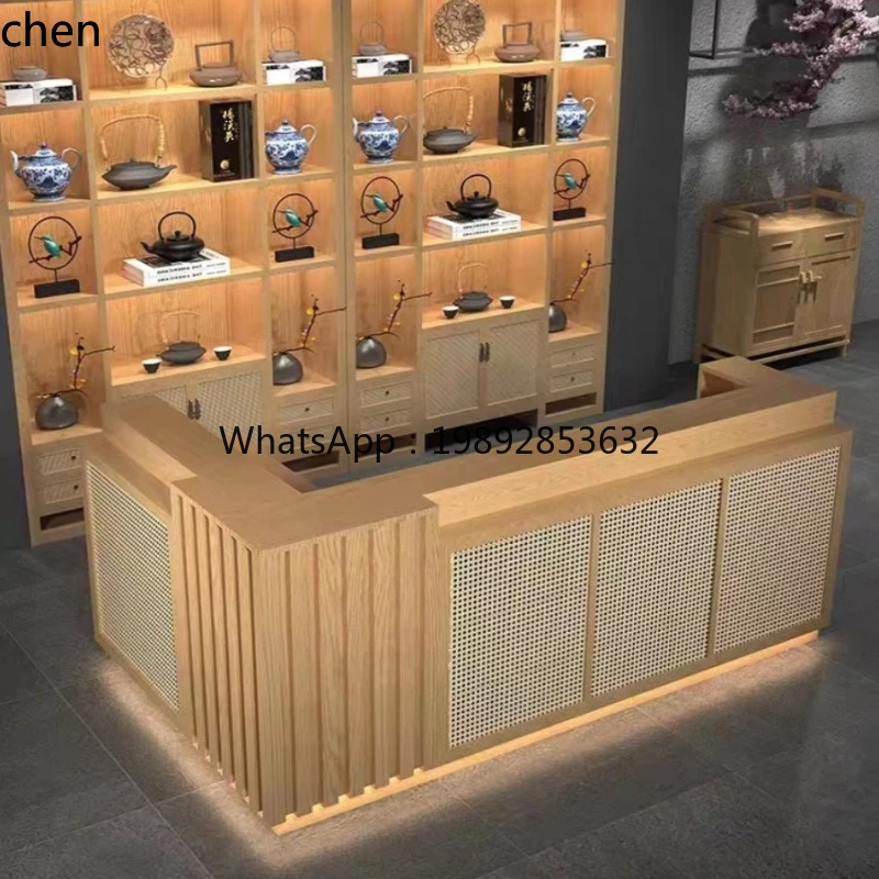 YFY  rattan cashier Chinese tea catering antique health center beauty salon front desk