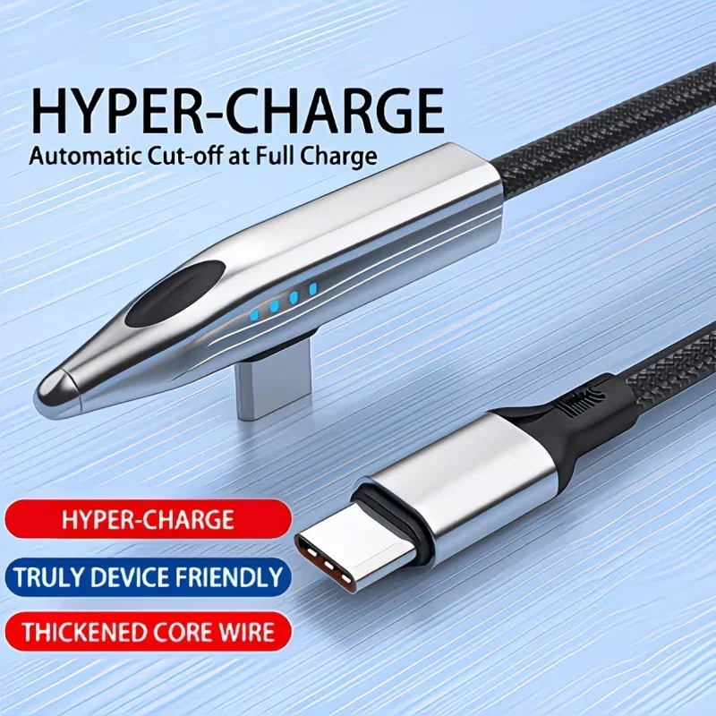 E-Marker Chip 90 Degree Elbow Type C to C PD Fast Charging Cable LED Display Mecha Cable For iPhone16 iPhone17 Huawei Type-C