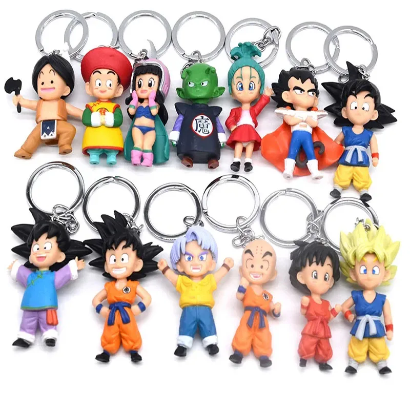 

13Pcs/Lot Anime Dragon Ball Keychains Super Saiyan Son Goku Vegeta Kulilin ChiChi Q Version Model PVC Collection Hobby Toys Gift