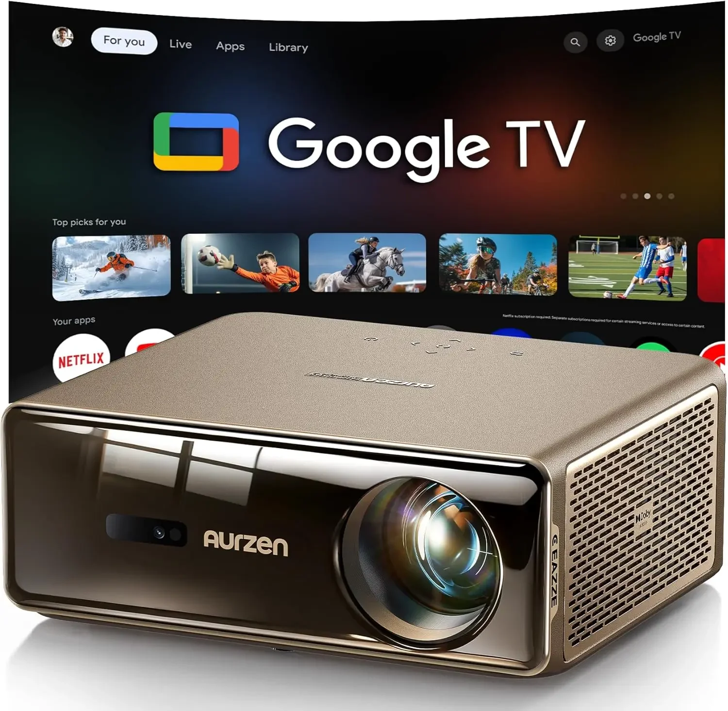

EAZZE D1 MAX Upgraded Google TV Smart Projector 4K Supported, Ultra-Bright 1000 ANSI Lumens, MEMC Tech, Fully Automatics, 20W Do