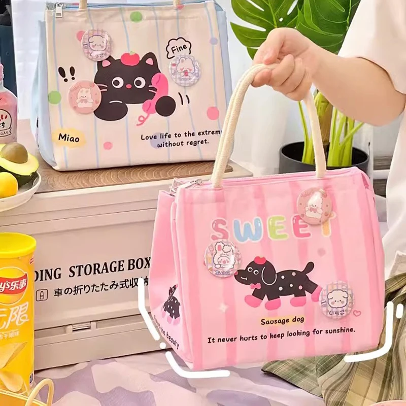 Kawaii Thermal Lunch Bags For Women Girl Kids Cute Portable Lunch Box Accessories Tote Bag Large Bento Pouch Food Storage Bags