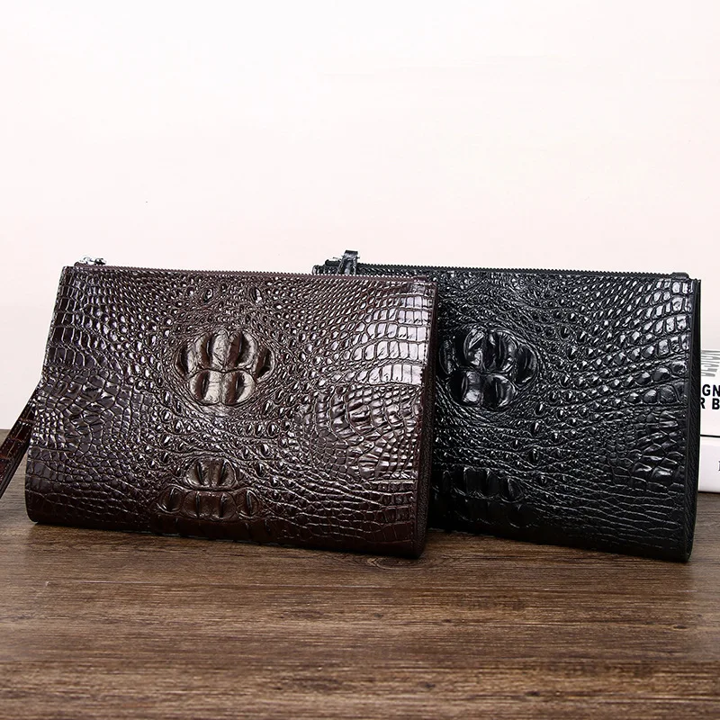 

New Crocodile Pattern Genuine Leather Business Handbag Large Capacity Envelope Multi Functional Clip Bag Trendy Stylemale Wallet