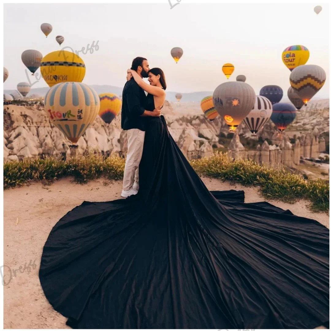

Lena Wedding Photos Party Dress for Wedding Guest Dress Women Formal Dresses Woman Black Satin Evening Gown Long Tail Ball Gowns