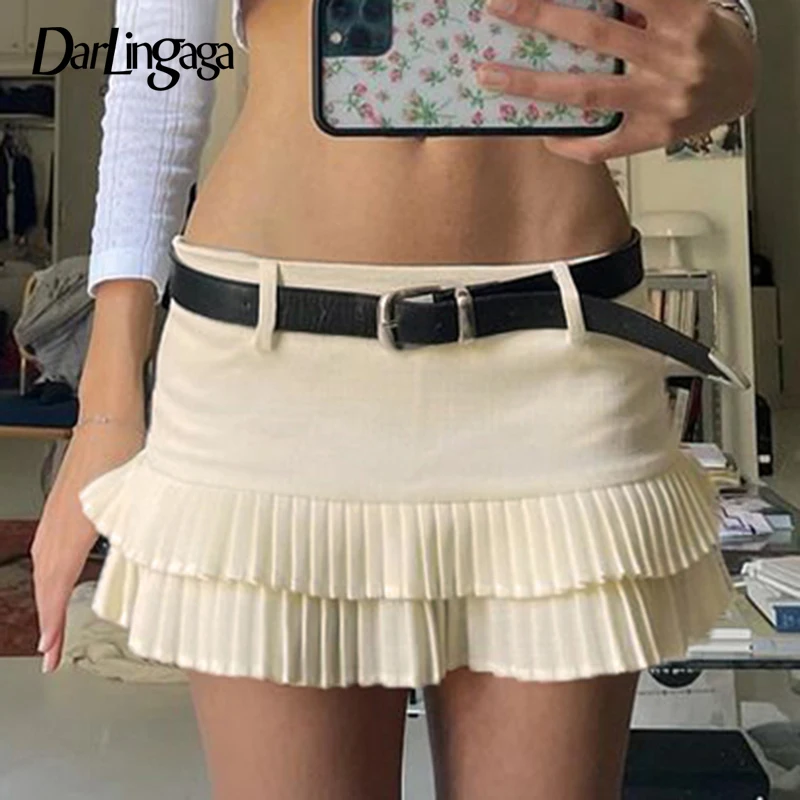 

Darlingaga Streetwear Low Waisted Pleated Skirt Korean Fashion Slim Y2K Aesthetic Summer Mini Skirts Female Preppy Style Bottoms