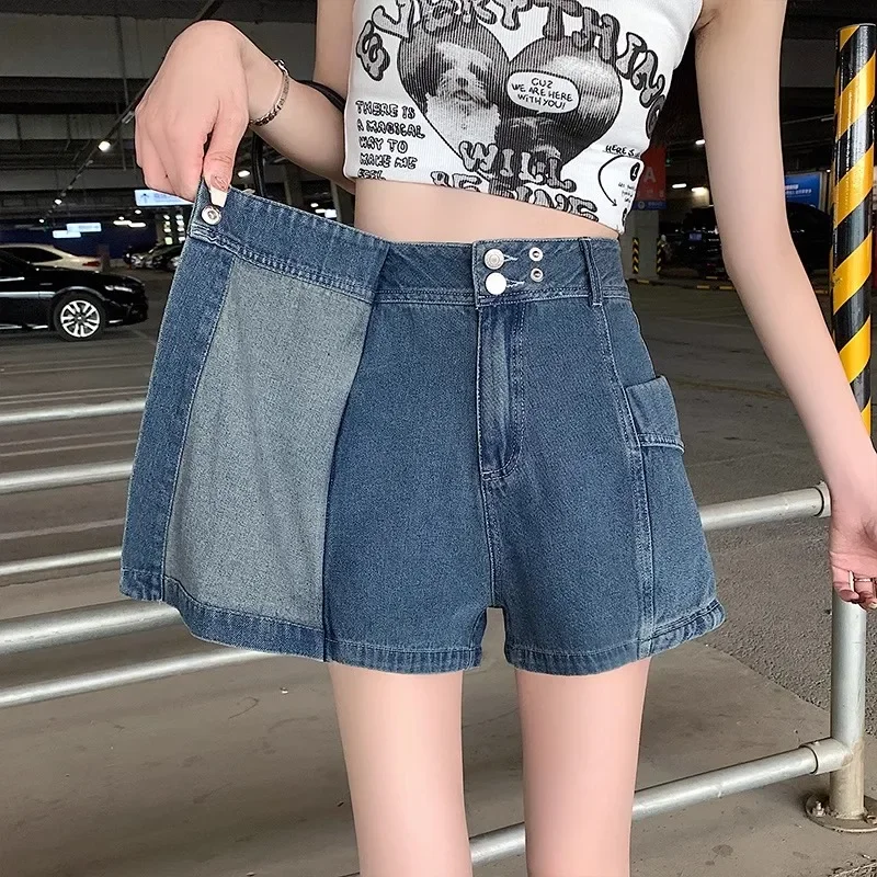 Vintage Denim Shorts Skirt For Women 2025 Summer Fashion Irregular Women's A-Line Mini Skirt Female Street High Waist Skirt