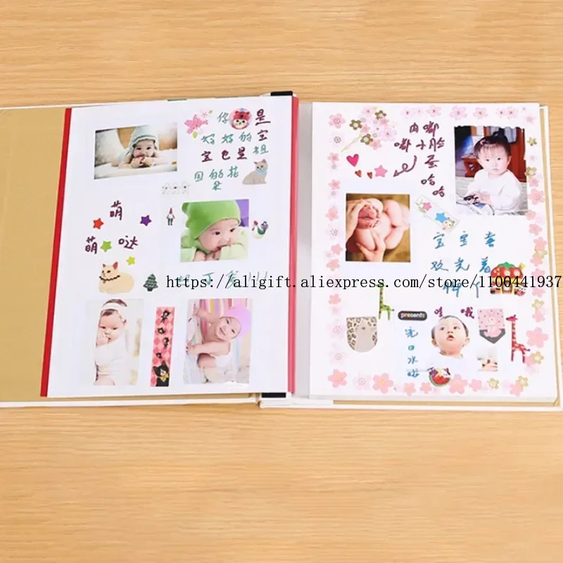 12inch Leather Baby Infant Children Growth Record Book Family Photo Album with DIY Paste Type for Wedding Craft