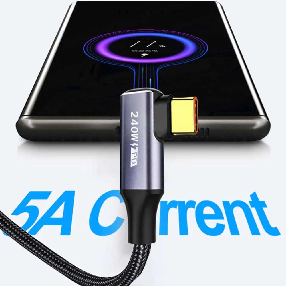 240W USB C Fast Charger Date Cable For iPhone 15 Pro Max  for Samsung Galaxy S24  Huawei Xiaomi 11T 48V 5A USB 90 Elbow Degree