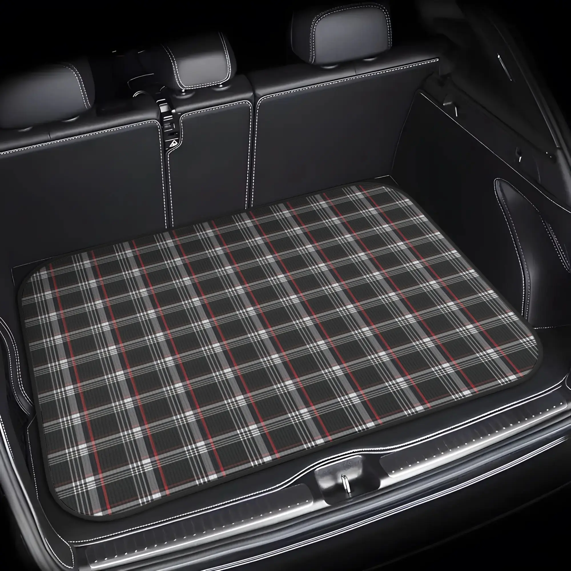 1pc German GTI Check Design High-Resolution Printed Car Trunk Mat, Crafted With A Unique And Classic Theme. This Machine Washabl