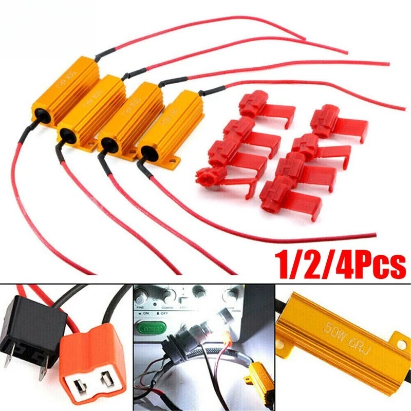 1/2/4 Uds. Resistencia de carcasa de aluminio amarillo resistencia de lámpara LED 50W 6 Ohm 8 Ohm 10 Ohm con cable con Clip rojo al por mayor
