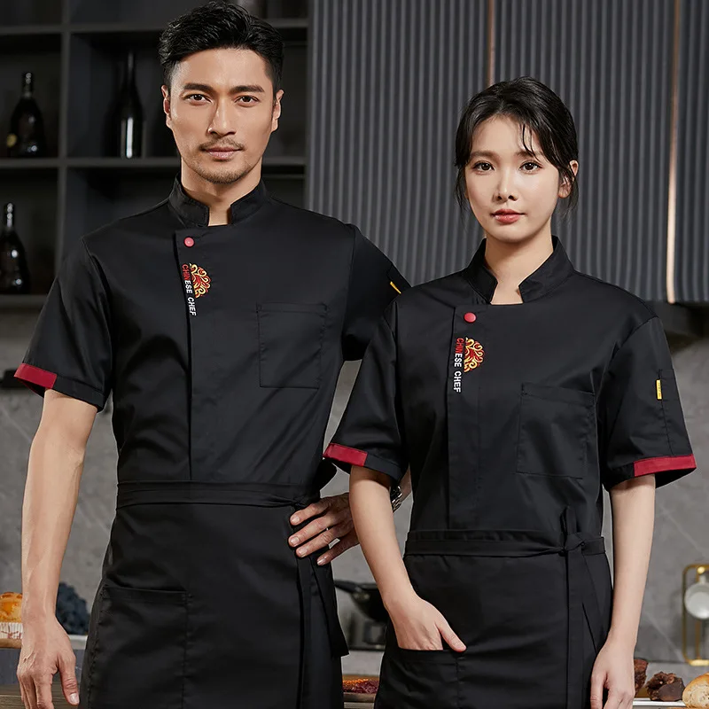 Uniforme de trabajo de cocina para restaurante de Hotel, chaqueta de Chef de manga corta, abrigo de cocina blanco de verano para Chef de pastelería y panadería