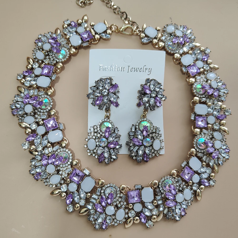 Women's Vintage Statement Earrings & Crystal Rhinestone Choker Set