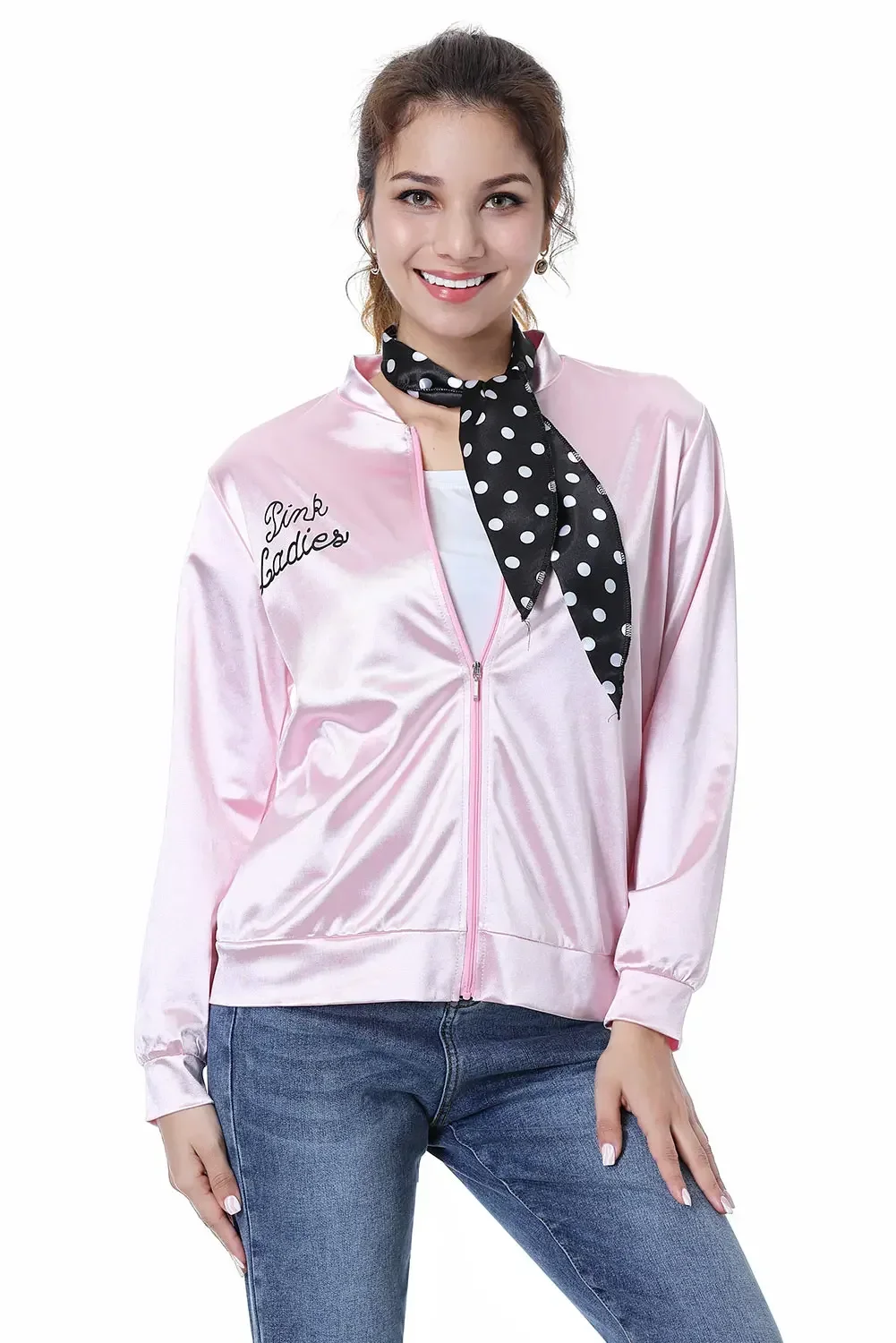 Smarować przebranie na karnawał różowe panie Gang Girl damskie kurtka dziecięca Retro fantazyjna kurtka cheerleaderka na Halloween karnawał ubiór imprezowy