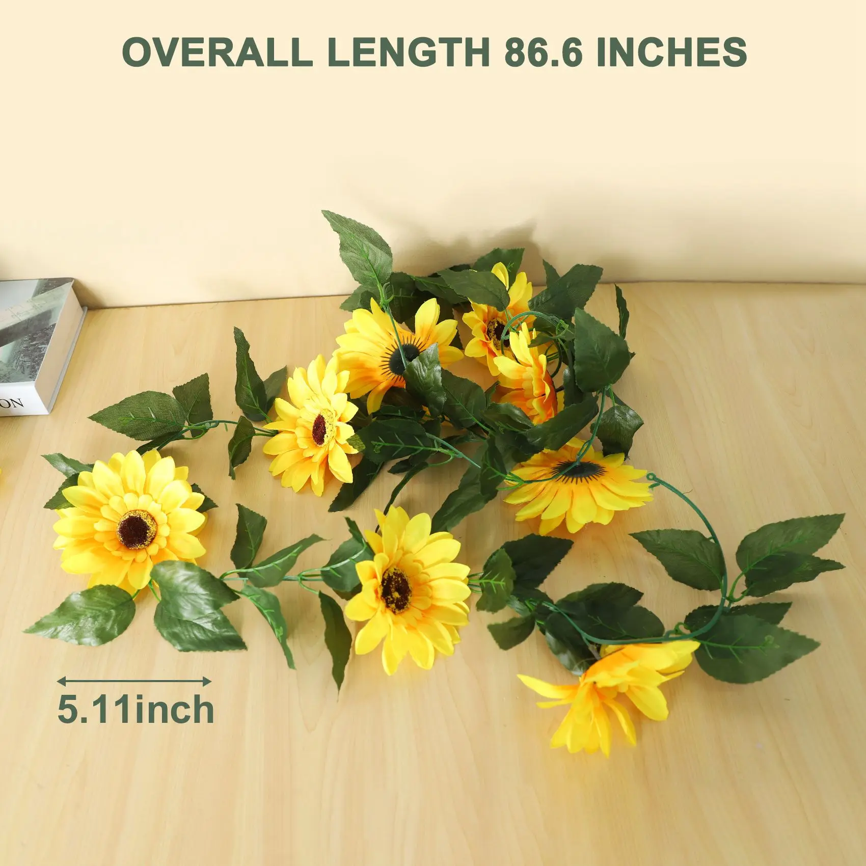 2Pcs Sunflower Garland Artificial Flowers Vine Fake Silk Sun Flowers Hanging Vines for Balcony Garden Wedding Decoration