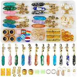 Anneau de cheveux pendentif en pierre, perles de dreadlock, accessoires pour tresses, clip de tresse, bijoux de cheveux, 69 pièces/lot