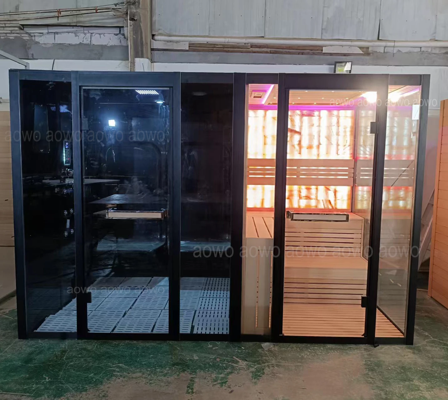 Black Steam Sauna Combined Prefabricated Homes Infrared Sauna With Himalayan Salt Bricks Hydropool Luxury Custom Turkish Bath