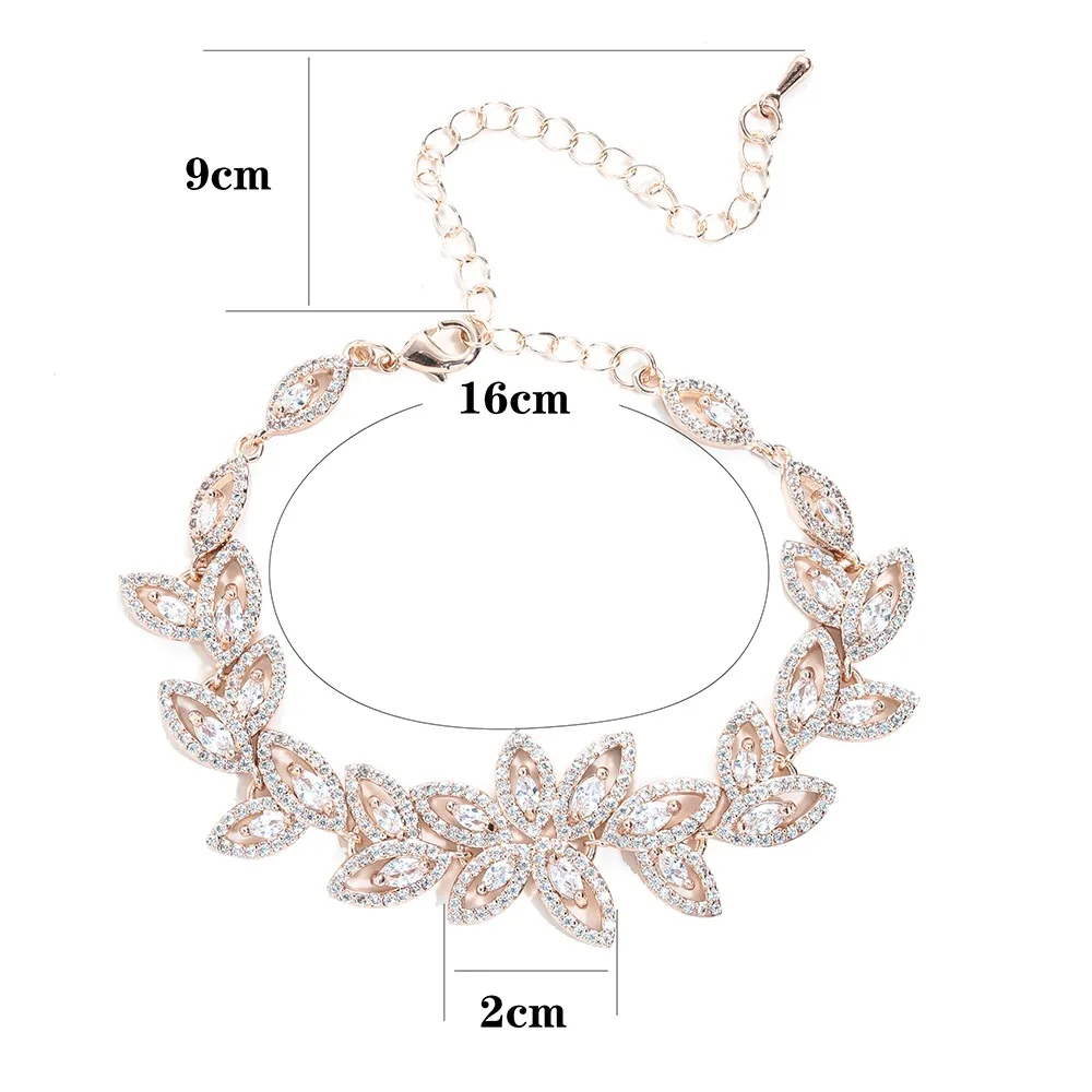 SUGO New Fashion Shiny Exquisite Luxury High Quality Zirconia Flower Earrings Bracelets Sets for Elegant Women Dinner Jewelry