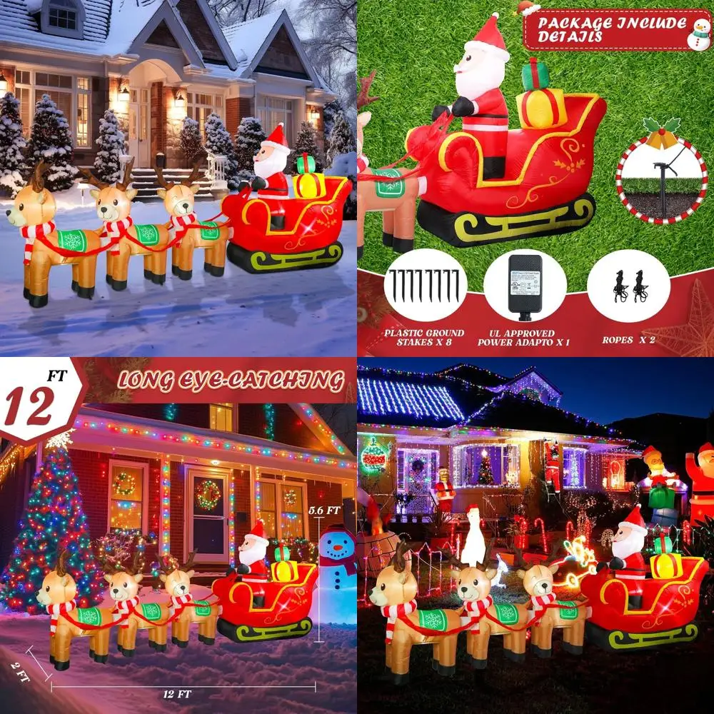 

12-Foot Tall Santa Sleigh Reindeer Inflatable Outdoor Christmas Decoration with LED Lights