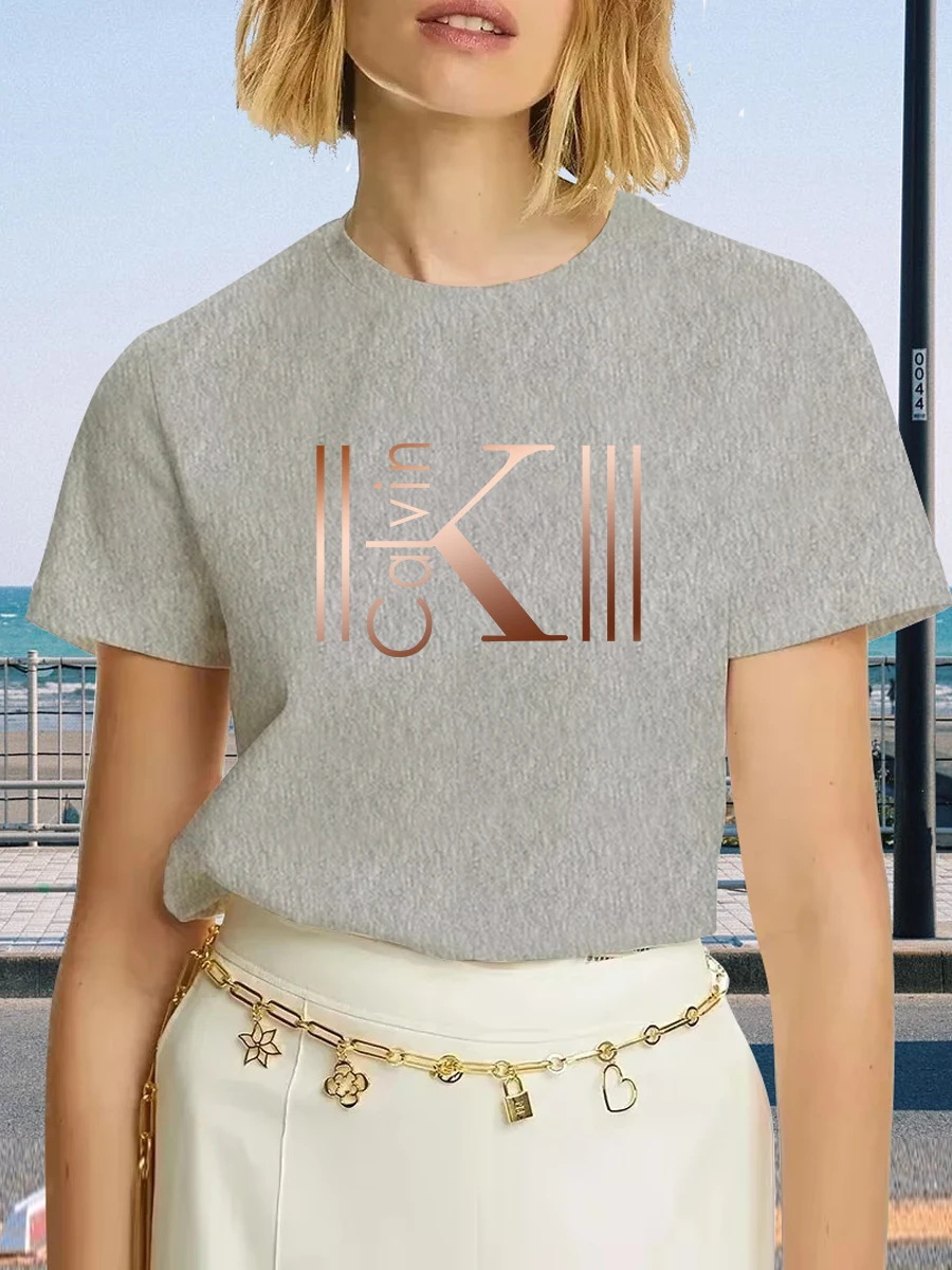 المرأة 100 القطن كالفين الجرافيك تي شيرت مطبوع الترفيه موضة قصيرة الأكمام القطن تي شيرت الصيف العلامة التجارية الشارع الشهير