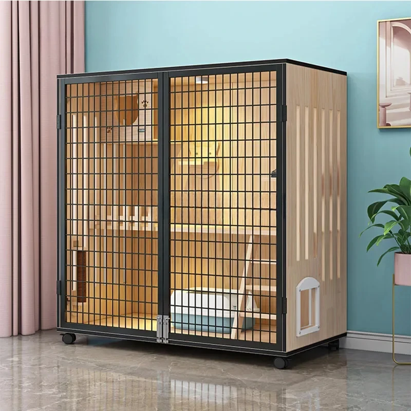 Household Solid Wood Cat Cages Luxury Large Villa Waterproof House Pet Shop Panoramic Breeding Indoor Nest