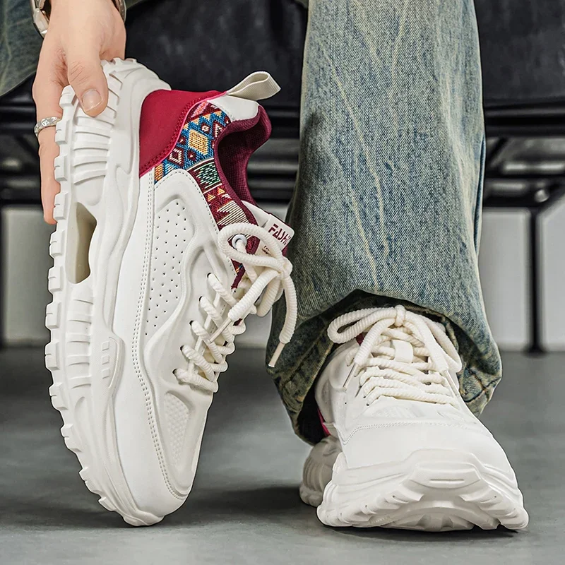 Men's PU Platform Sneakers New Breathable Thick Sole Casual Daily Streetwear Korean Style Multicolor Footwear Daily Walking