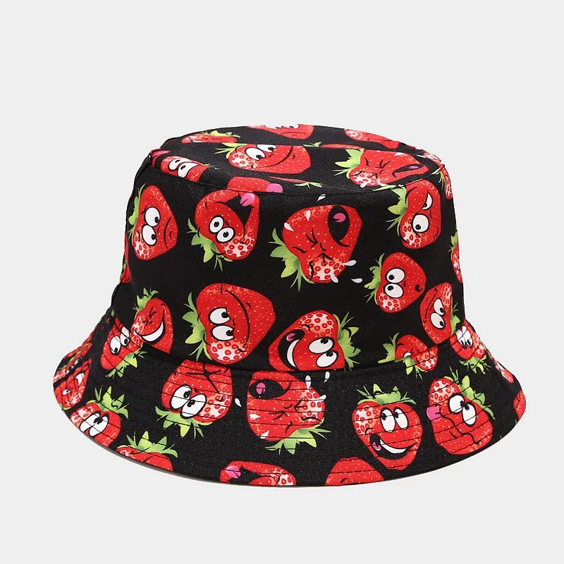 Kreative bedruckte Eimerkappe mit Fruchtmuster, Unisex, Freizeit-Fischerhut für den Außenbereich, Sommer-Strand-UV-Schutz-Sonnenhut, Panama-Bob – Detail 27