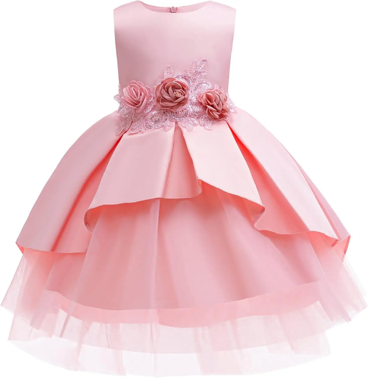 Girl'sBirthday Party Formal Evening Dress,Bow A-line DanceDress,Children's Satin Dress,Formal Wedding Floral Children's Clothing