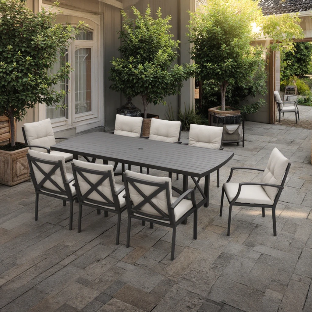 

Luxury 8-Seat Dining Table Set for Patio Courtyard Farmhouse-Lightweight Easy Assembly for Hotels Entrances Free Shipping