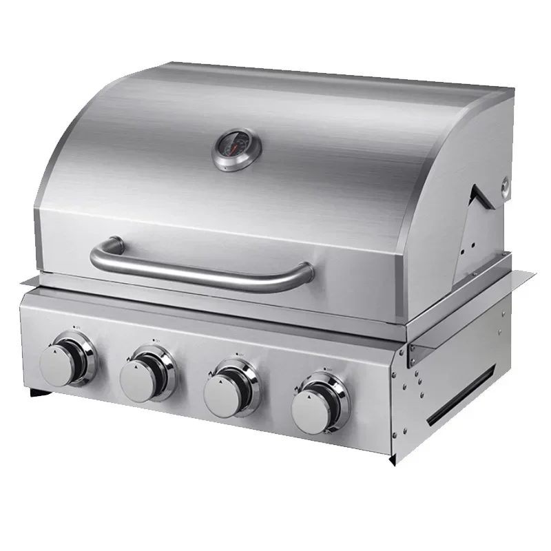 

Barbecue Grill Embedded househo Four-head Stove Stainless Steel Double Layer Villa Outdoor Gas With Lid American bbq