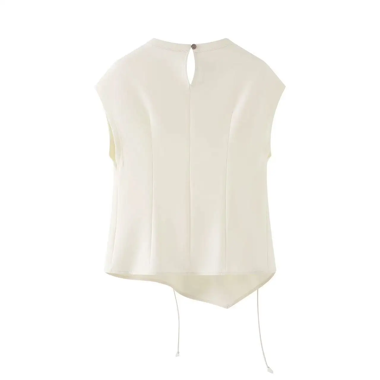 Dave&di Round Neck Sleeveless Short Sleeved Shirt With Vintage Style, Cinched Waist To Show Off Slimming Temperament, Paired