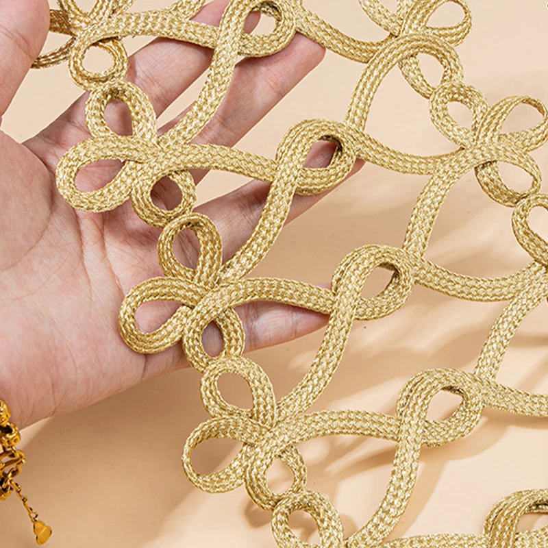1pc Handmade Golden Thread Applique for Wedding Gown Suit Dance Costume Uniform DIY Sewing Decor Large Size Gold Cord Patch