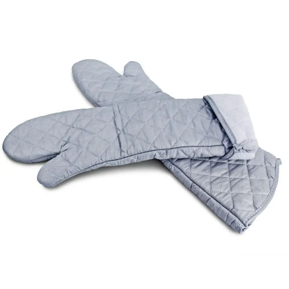 Heat Resistant Long Cotton Oven Mitts Anti-scald Insulated Kitchen Microwave Mittens Angled Cuff Thickened