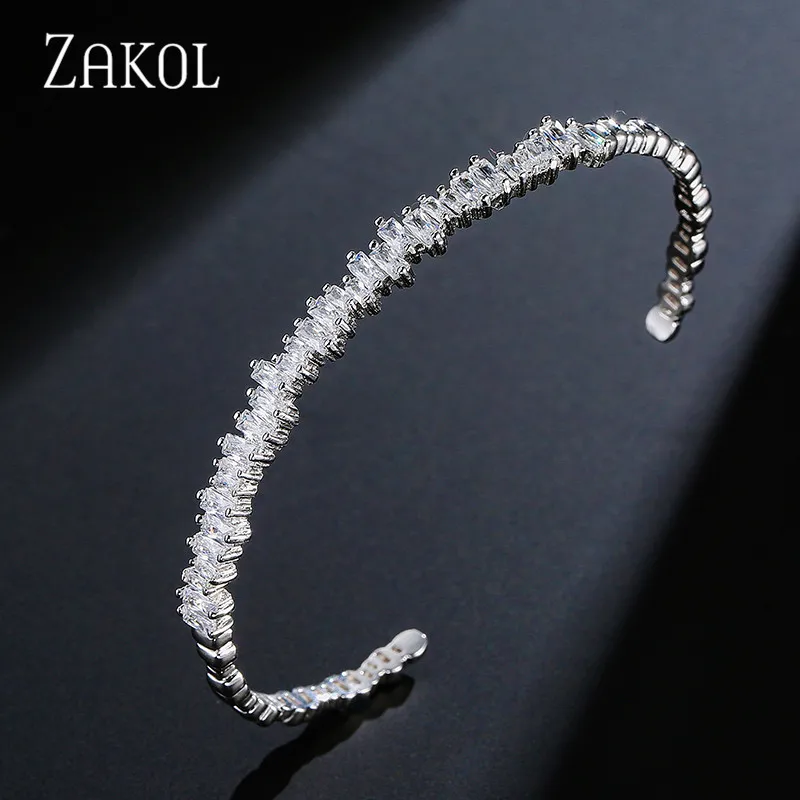 ZAKOL Mode Zirkonia Manschette Armreifen für Frauen Trendy Baguette Männer Offene Armband Partei Schmuck B154